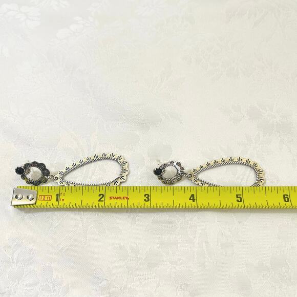 American West Carolyn Pollack Sterling Silver Agate Earrings Teardrop Drop Black - Picture 8 of 10